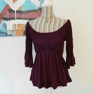 Plum colored off the shoulder English style top