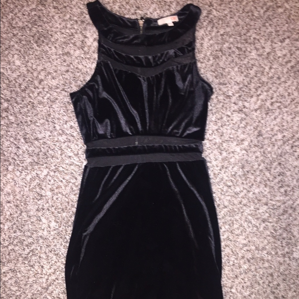 Velvet body con dress with mesh cut outs