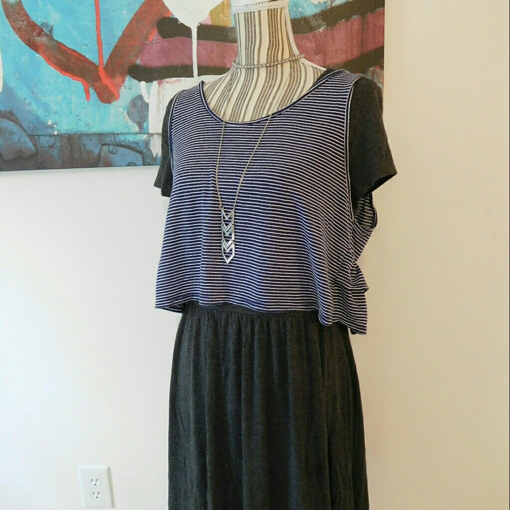 Blue and white striped crop top with ruffles