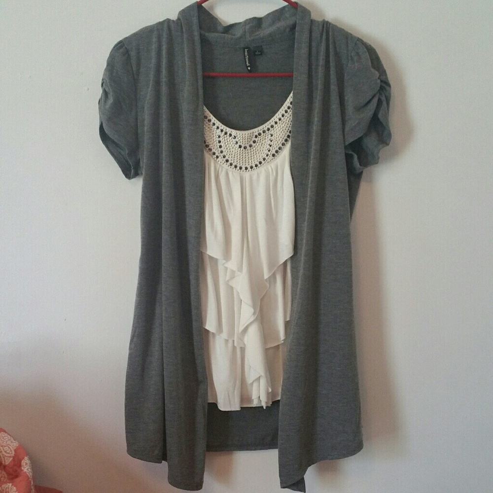 Grey and white top