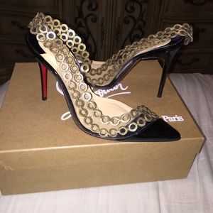 Christian Louboutin Black and gold slingback pumps