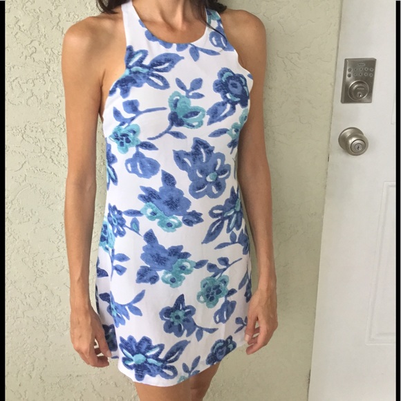 White & Blue Floral Dress M,L - Picture 3 of 5