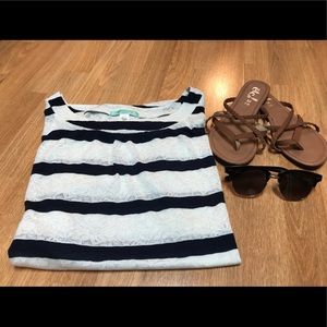 White & navy striped shirt