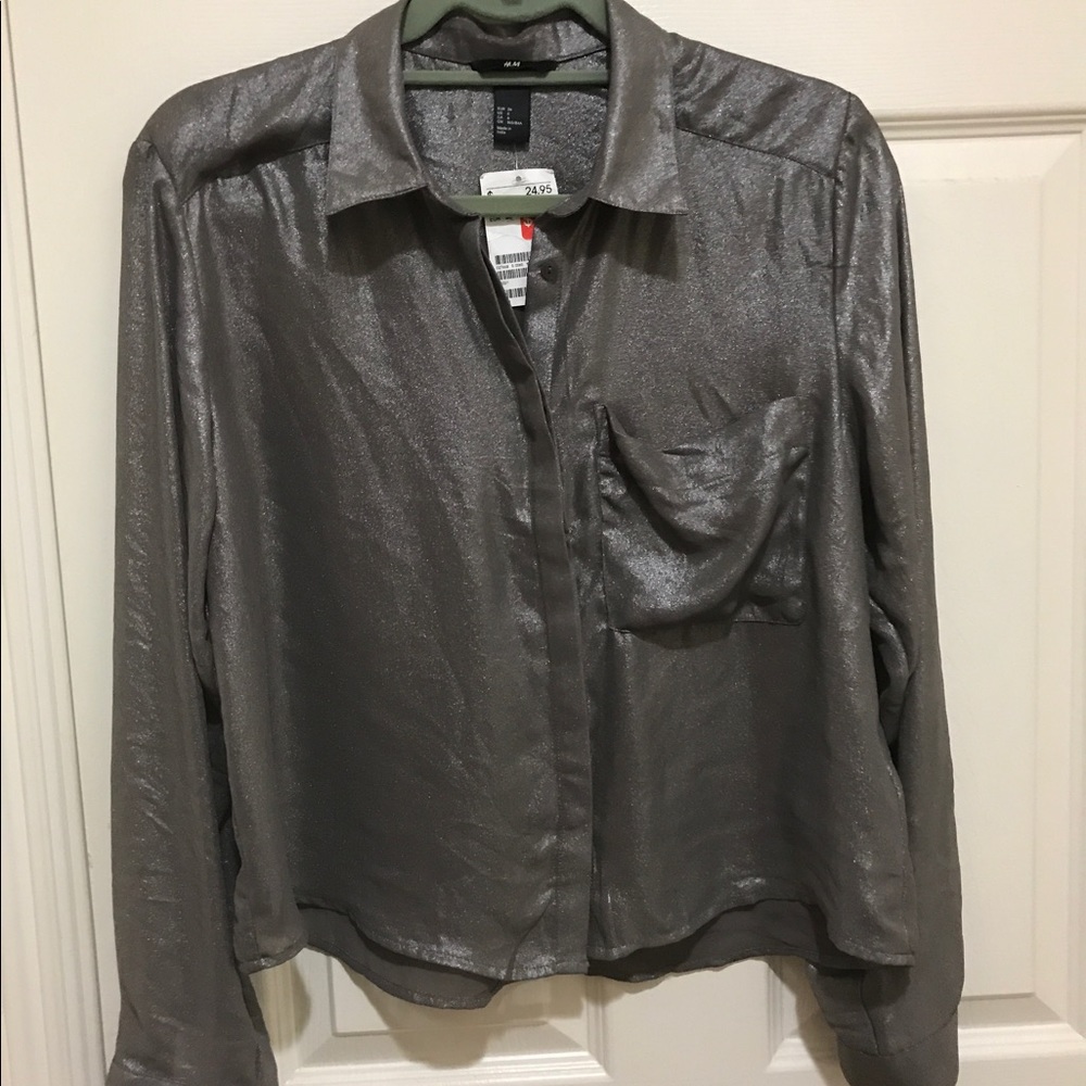H&M Metallic Crop Loose fit Blouse Size 6 NWT