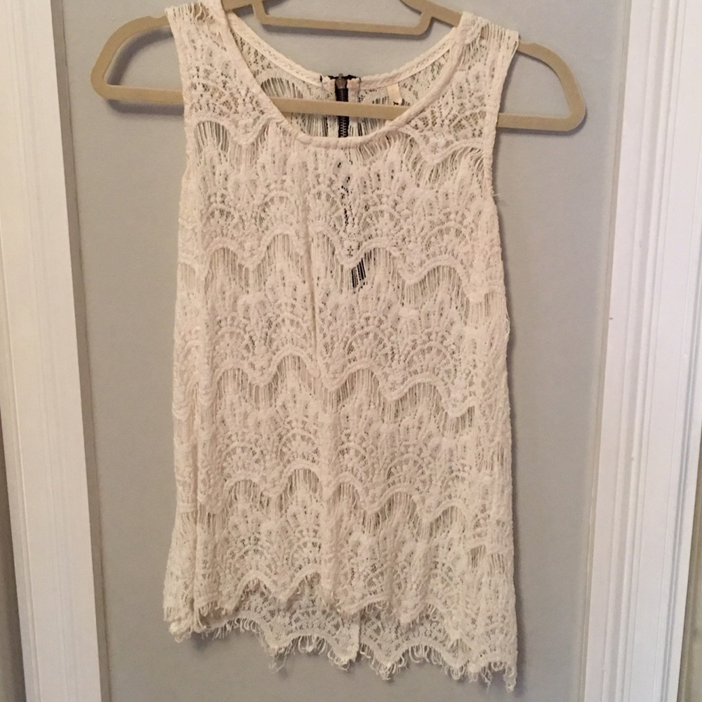 LoveMarks white lace top with black zipper