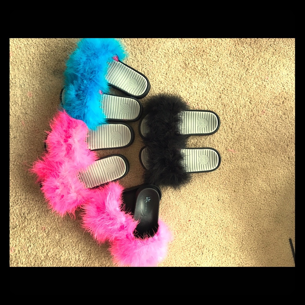 Furry slide sandals