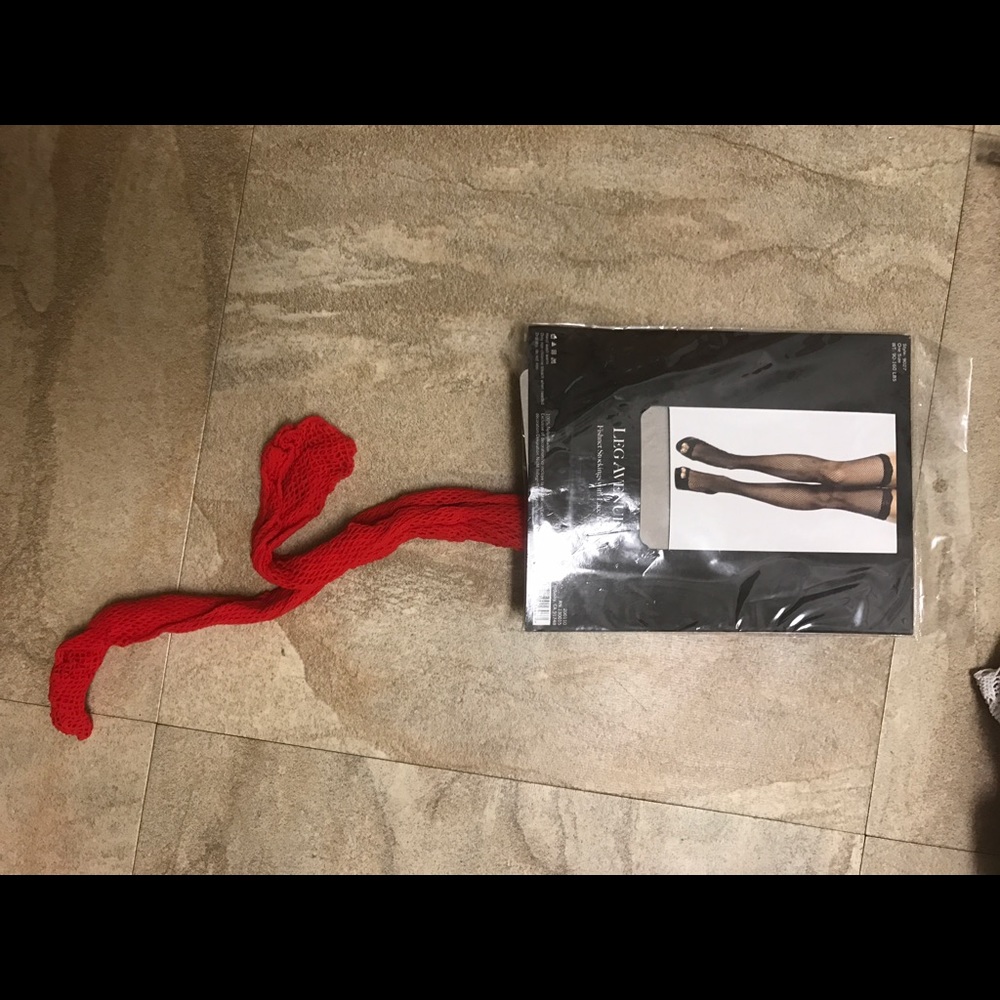 Never Worn Red Fishnets With Lace Trim