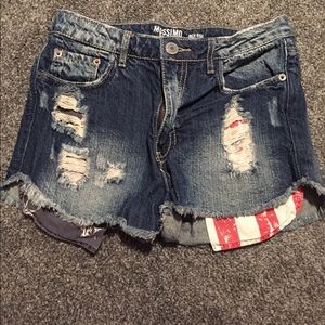 Red, white and blue high waisted jean shorts