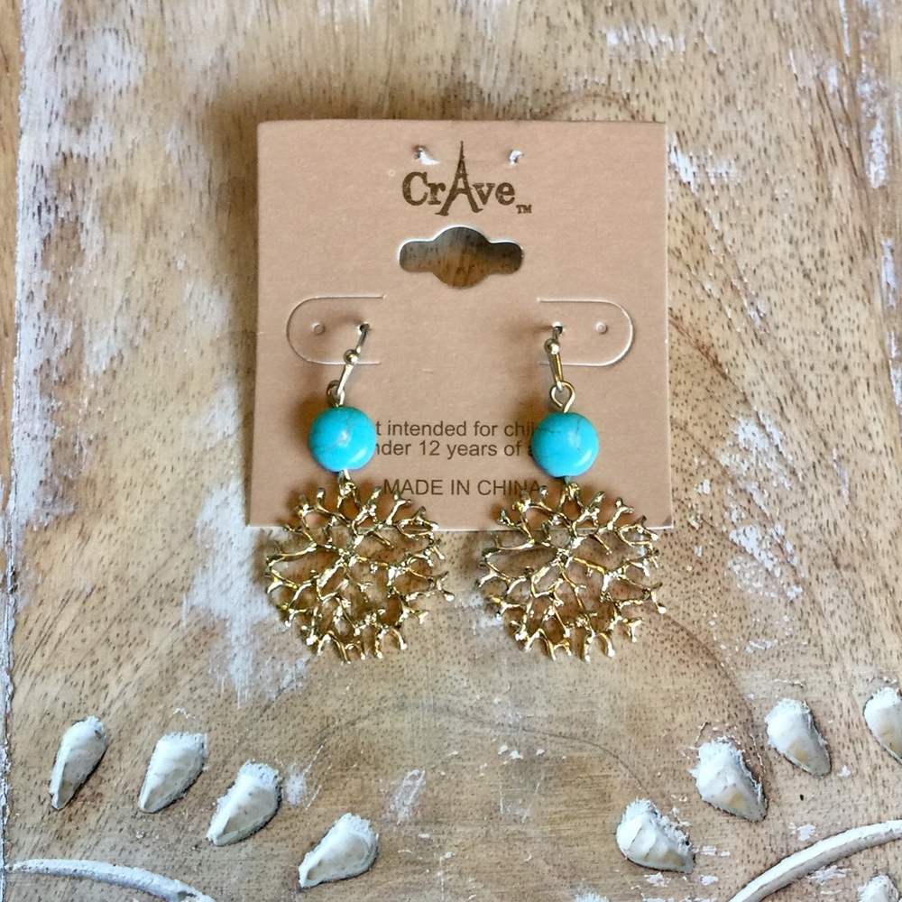 💠JUST IN !!💠 TURQUOISE GOLD-TONE CORAL EARRINGS