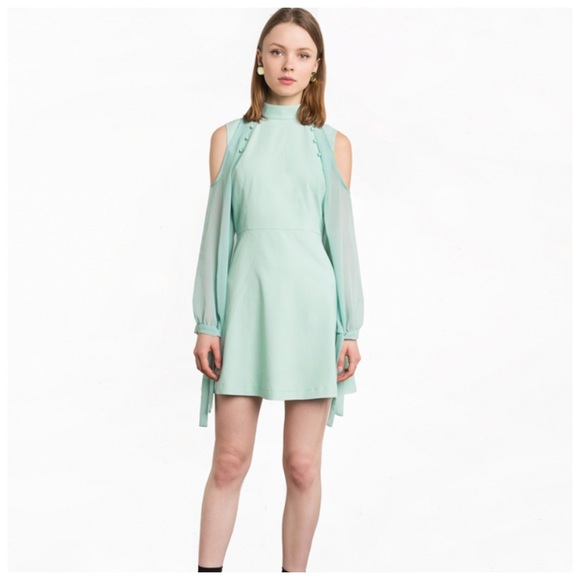 ‼️LAST CALL PRICE FIRM Seafoam Mint Chiffon Dress - Picture 2 of 5