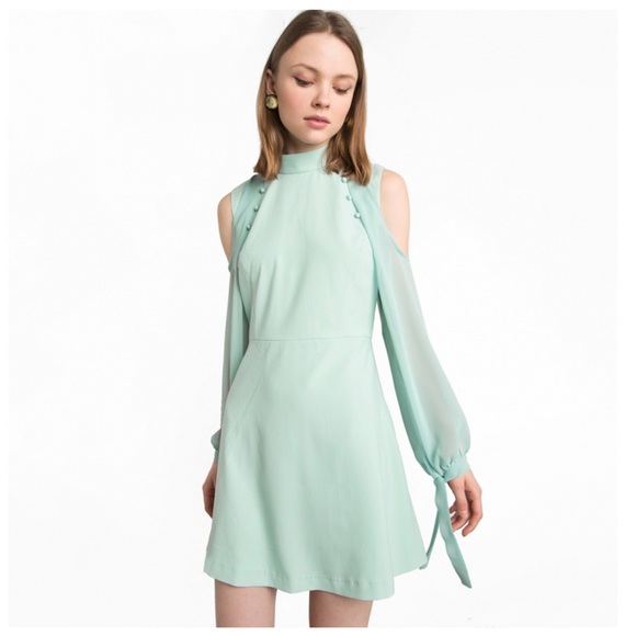‼️LAST CALL PRICE FIRM Seafoam Mint Chiffon Dress - Picture 3 of 5
