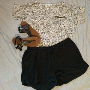 Black cotton drawstring shorts