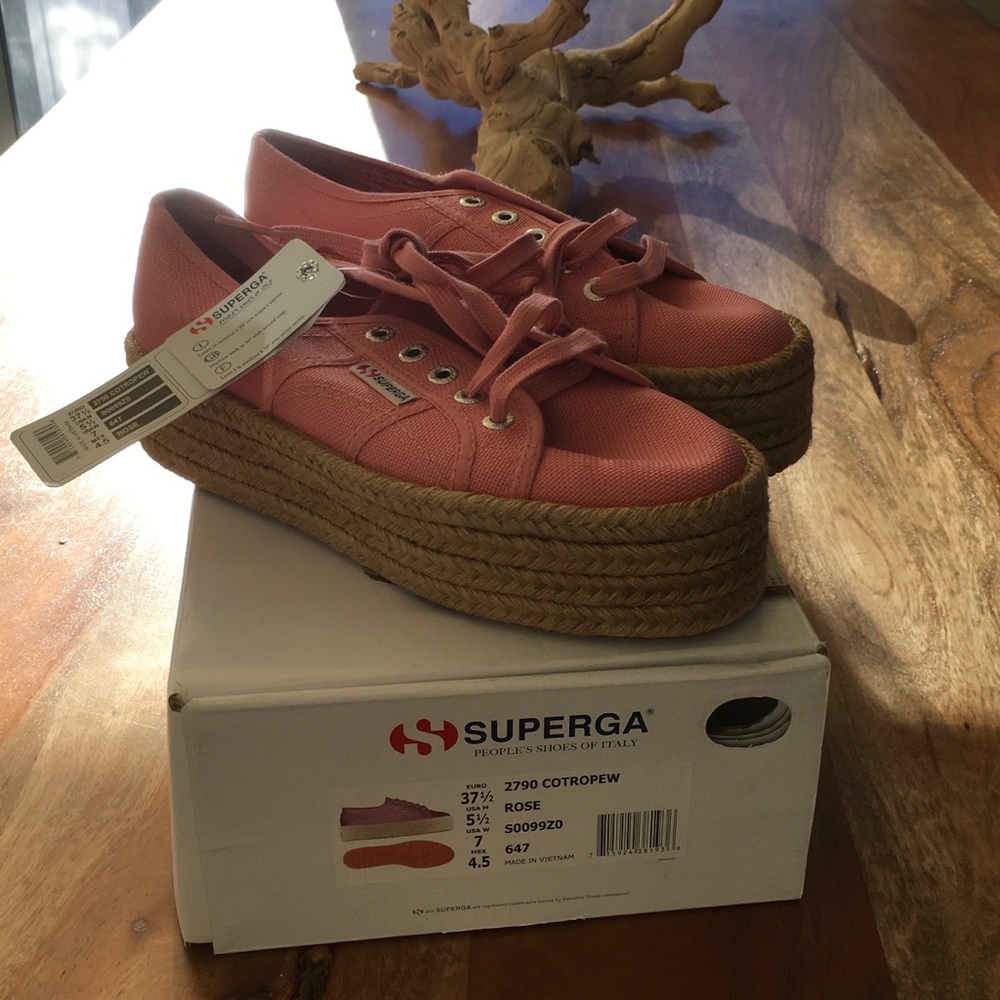 SUPERGA 'Cotroprew' Espadrille Platform, Rose, NEW