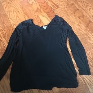 Long sleeve black top with lace accents