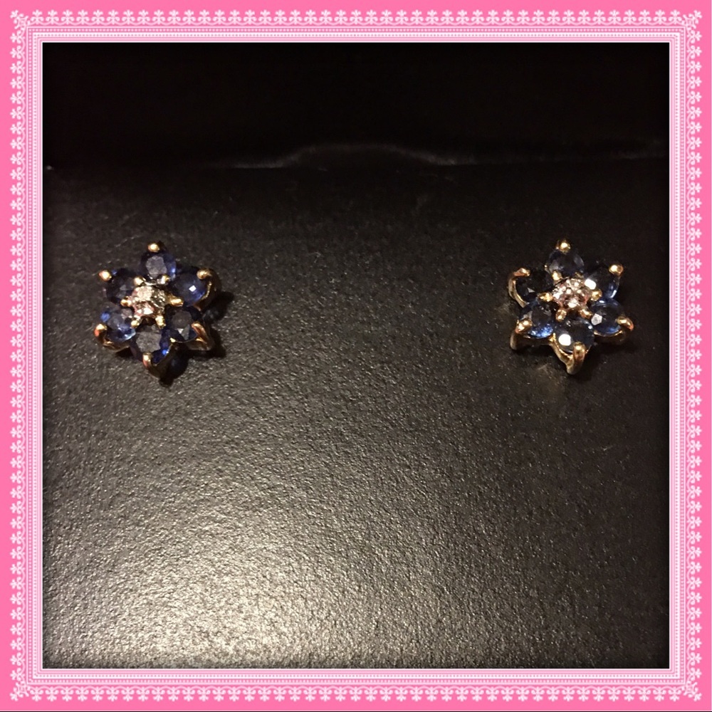 Sapphire and diamond 14k gold earrings
