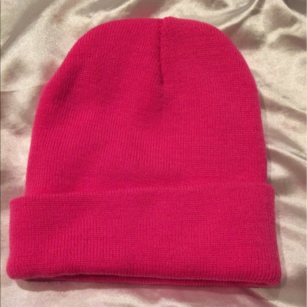 NWOT hot pink fold beanie