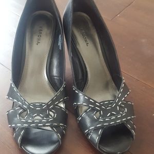 Black with white stitching wedges