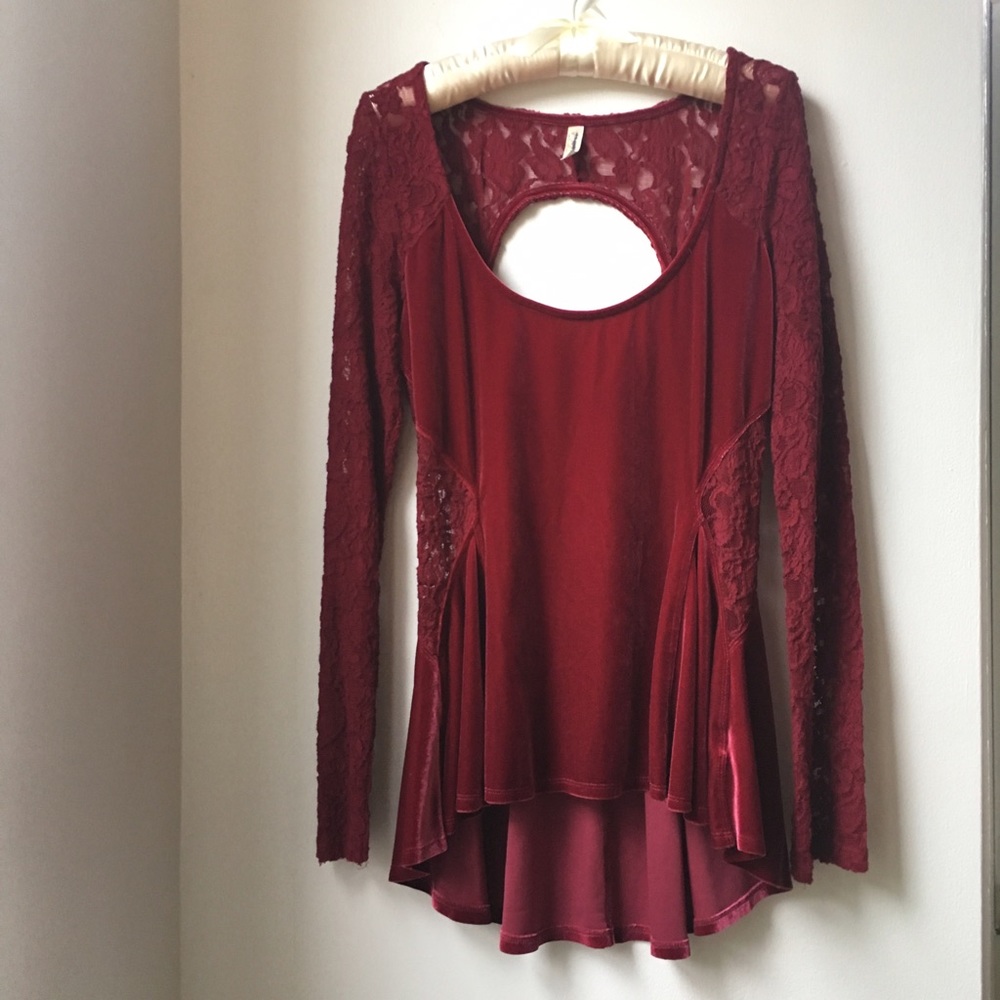 Free People Velvet Lace Cut-out Top
