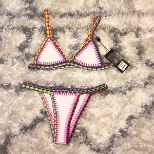White and multicolored Bikini