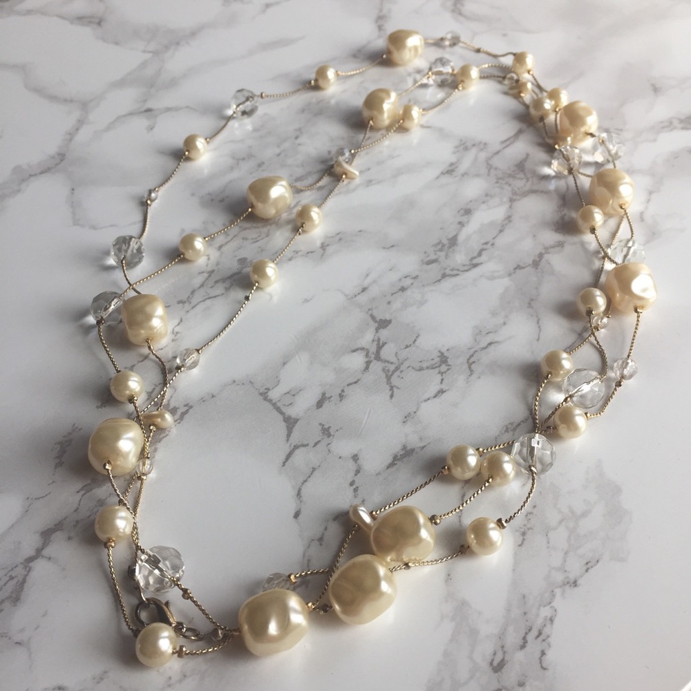 Pearl Long gold necklace
