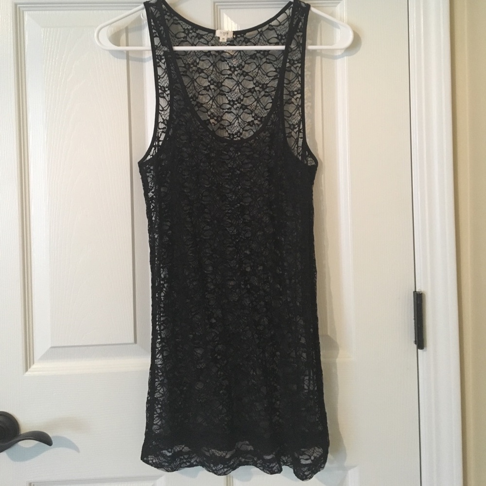 J.Crew Factory Black Lace Overlay Stitched Tank