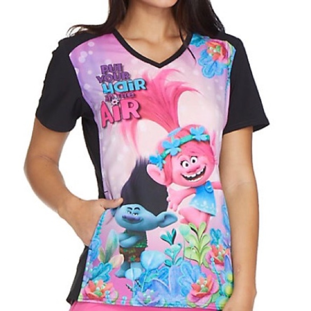 Cherokee Tooniforms Trolls Print Scrub Top