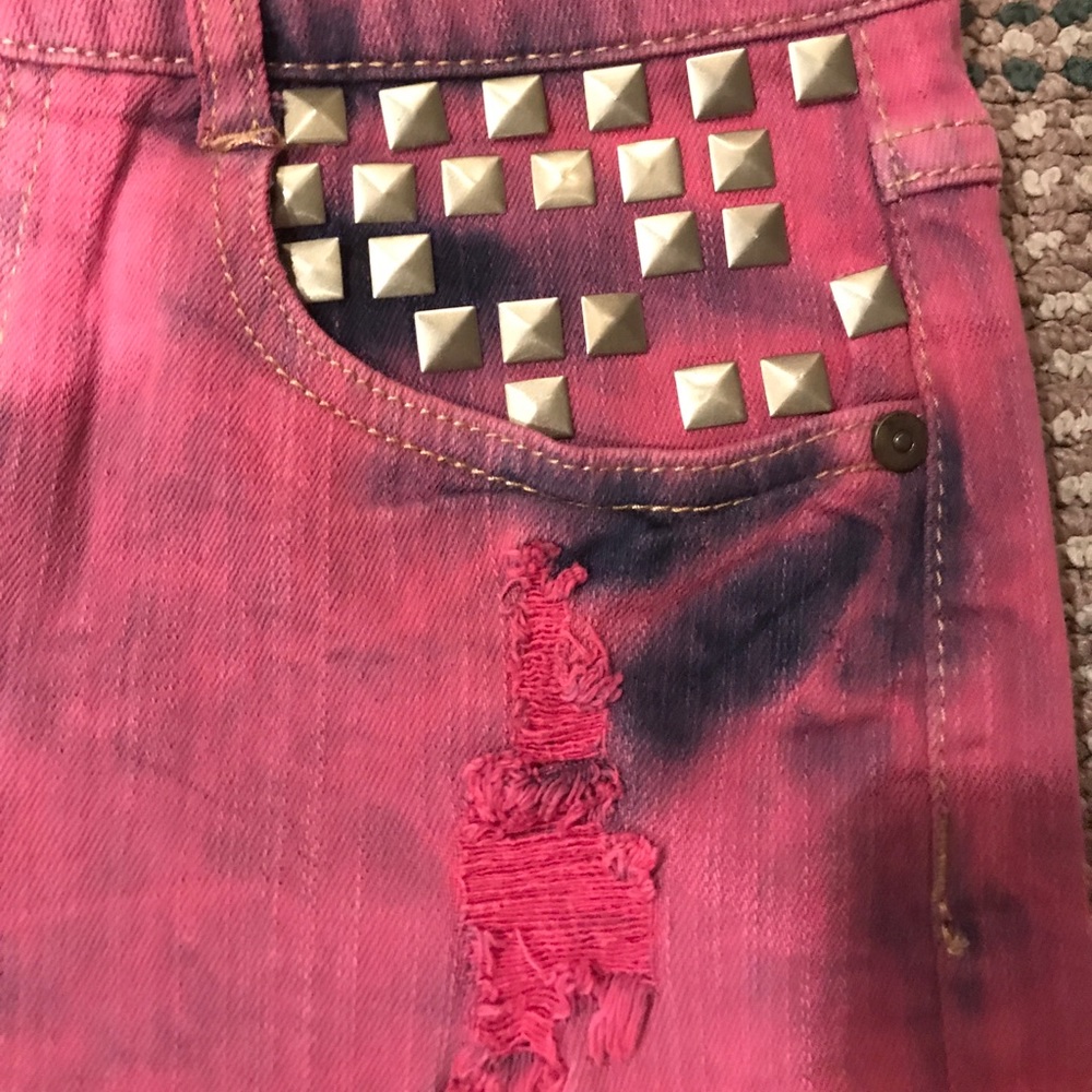 Pink/Navy tie die denim shorts size 26 with studs - Picture 2 of 2