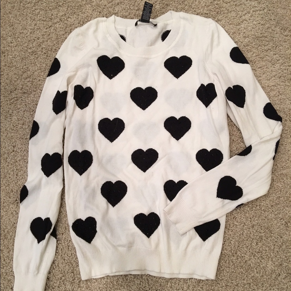 I.N.C Crew Neck Sweater with Black Heart Detail