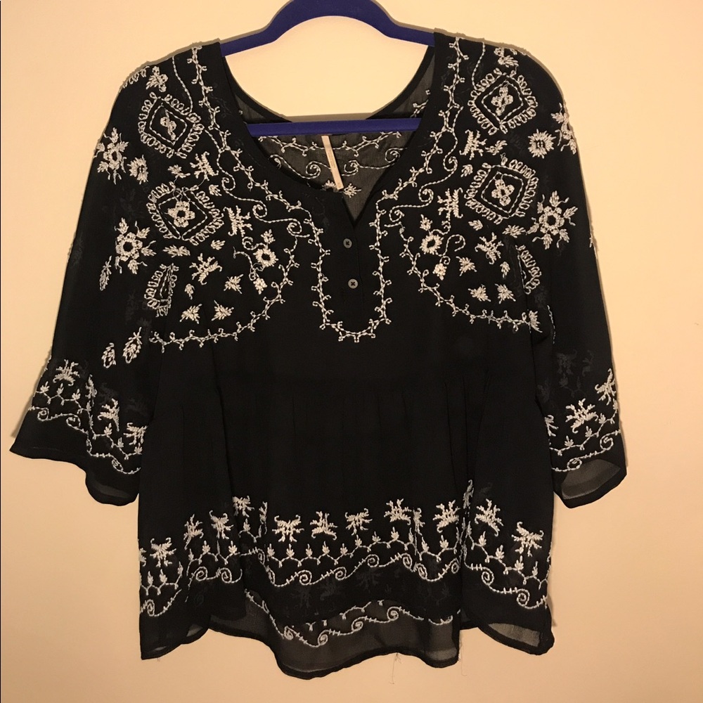 FREE PEOPLE embroidered sheer top