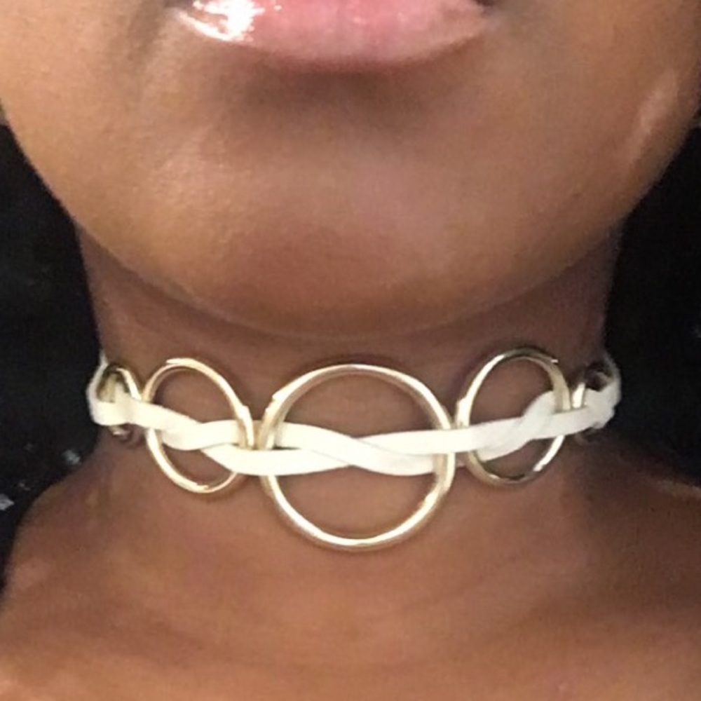 Gold/ white suede choker necklace