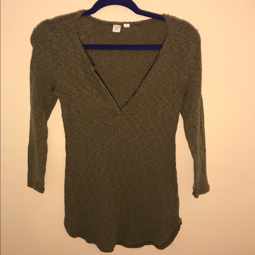 MELROSE & MARKET waffle stripe Army green shirt