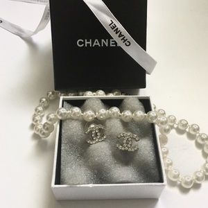 CHANEL Silver Crystal Earrings Authentic