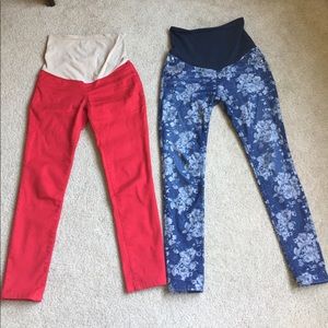 Lot of 2 maternity pants red blue skinny size S