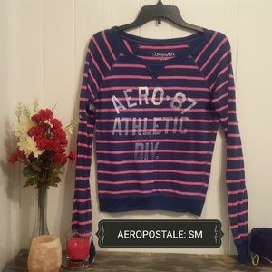 Navy Pink Striped Long Sleeve Tee