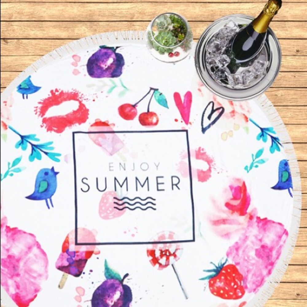 ENJOY SUMMER FRINGE BEACH TOWEL