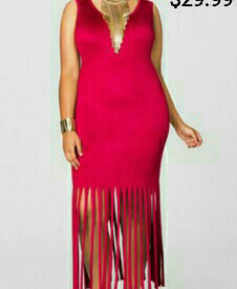 Micro suede fringe hem full-figured dress