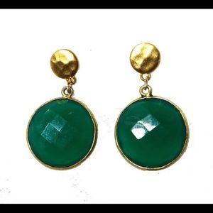 Green Onyx Gold Post Earrings