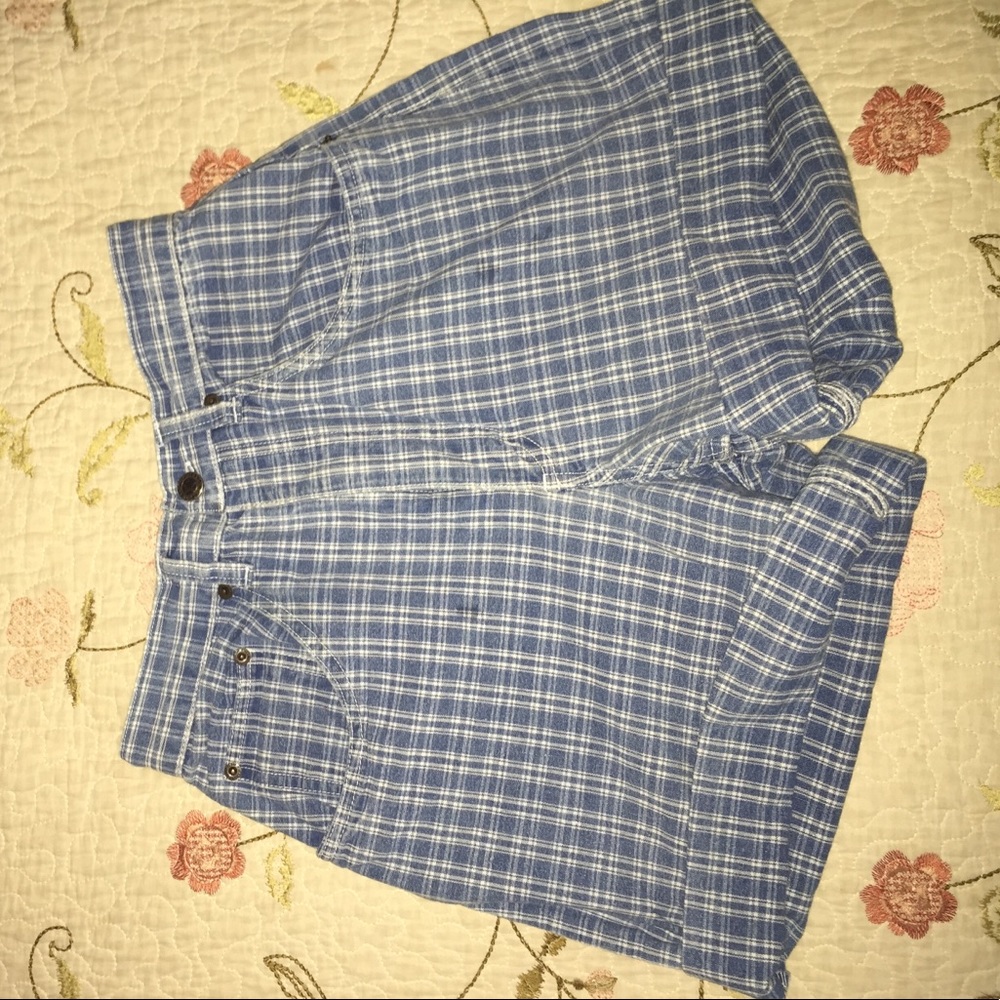 High-Waisted Denim Plaid Shorts (vintage)