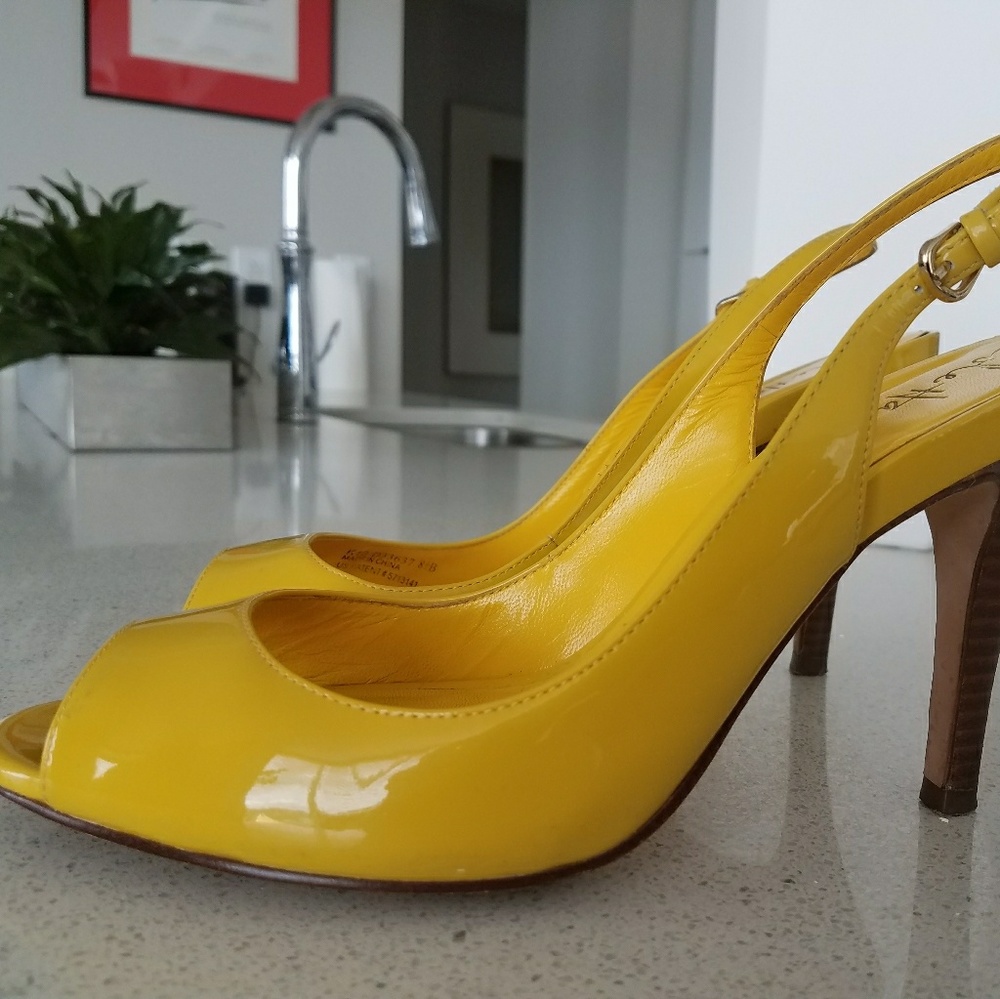 Cole Haan open toed patent leather heels