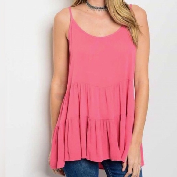 ONE LEFTđ¤đ¤Pink Tiered Tunic Top NWT - Picture 2 of 3