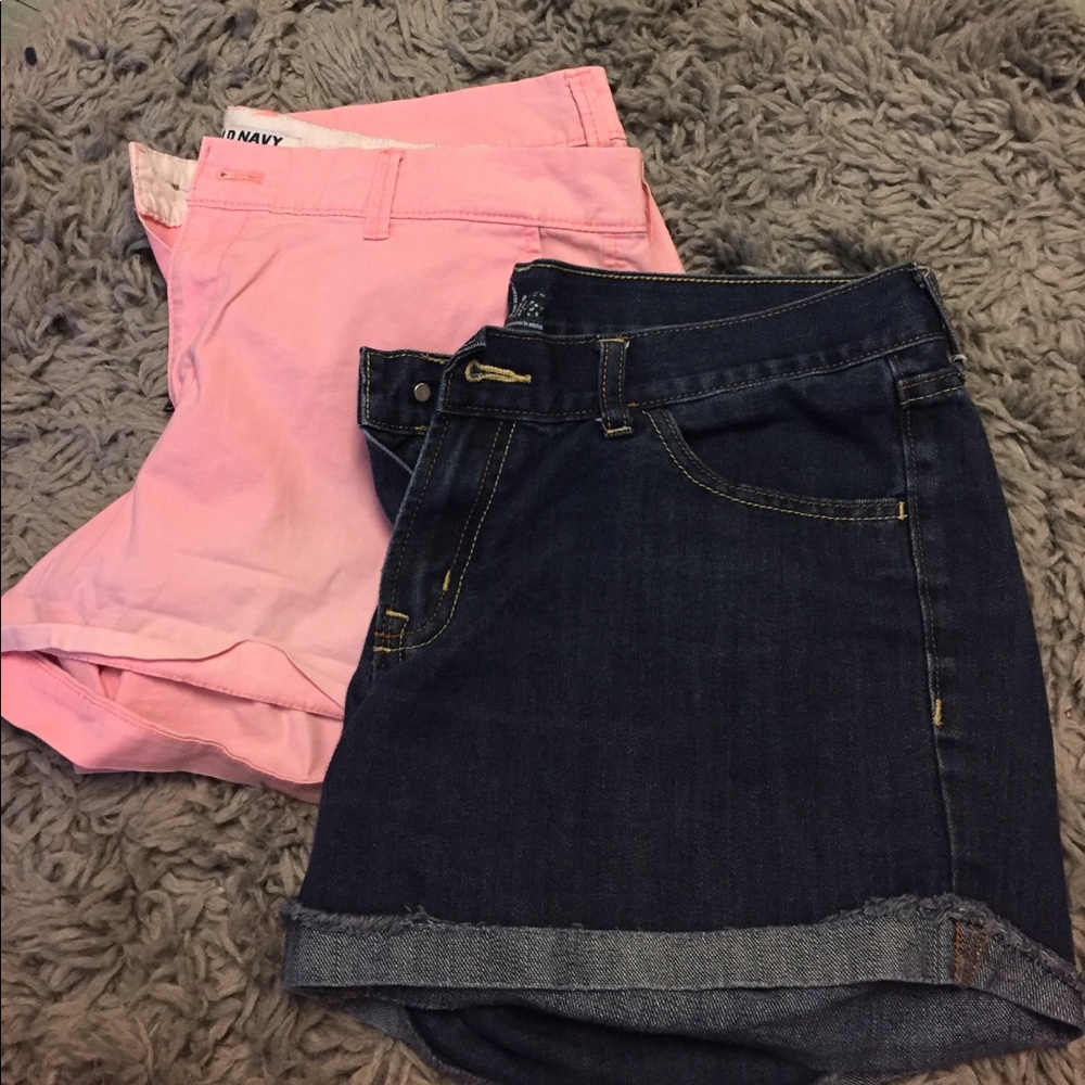 Old Navy pink and also denim shorts