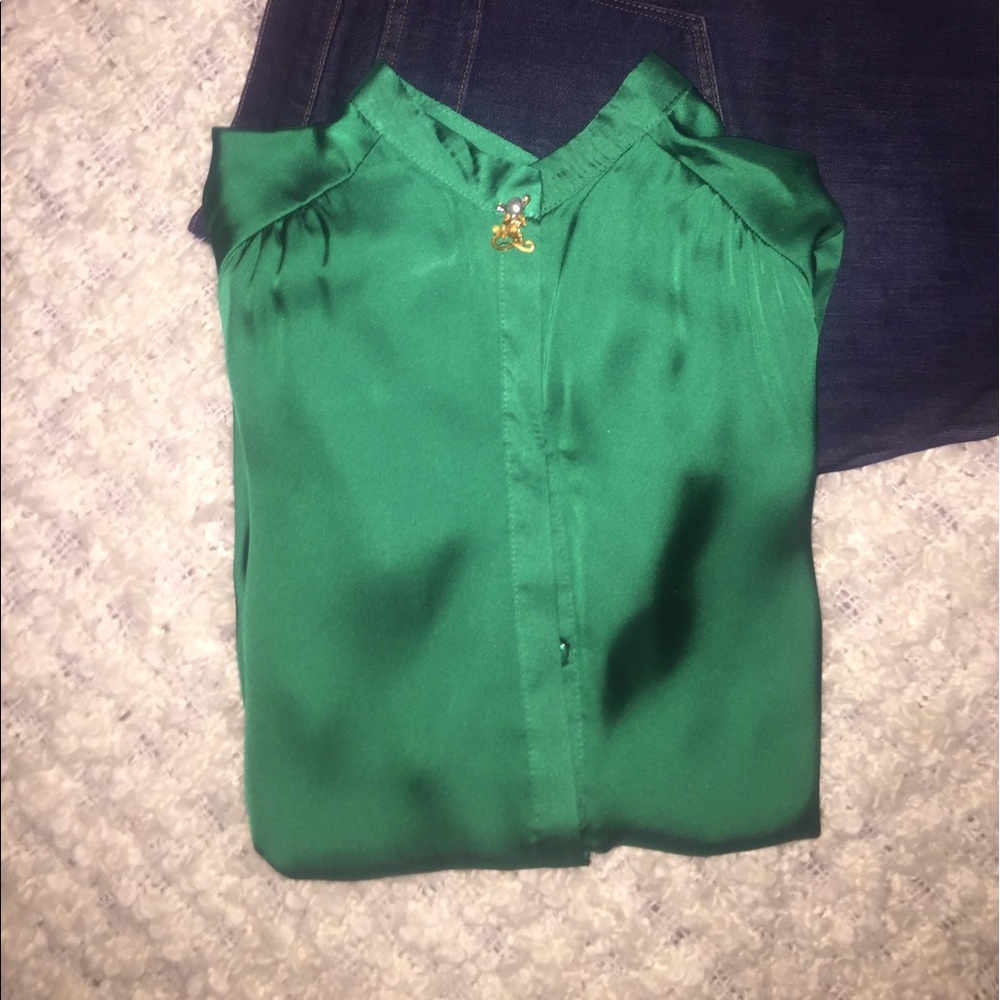 Emerald green color satin blouse