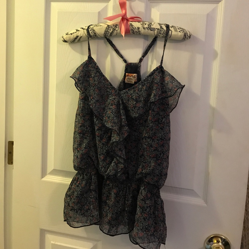 Navy Blue Floral Top