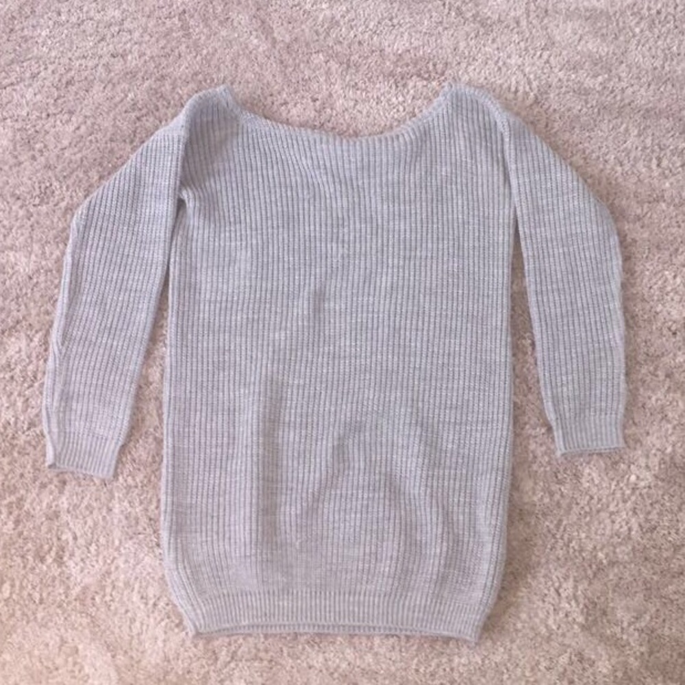 Grey off shoulder knitted sweater dress