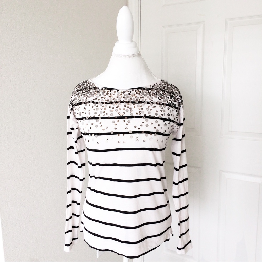 LOFT Striped Sequin Top
