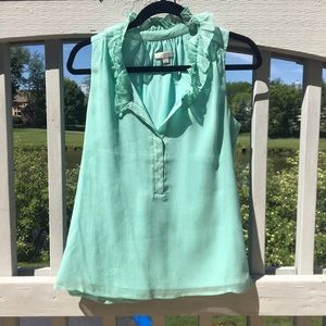 JCrew Ruffled Silk Teal Blouse