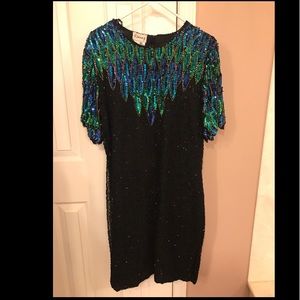 Vintage Beaded & Sequin Peacock Dress-1980s