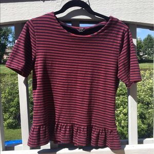 JCrew Navy and Red Striped Relaxed Peplum Top