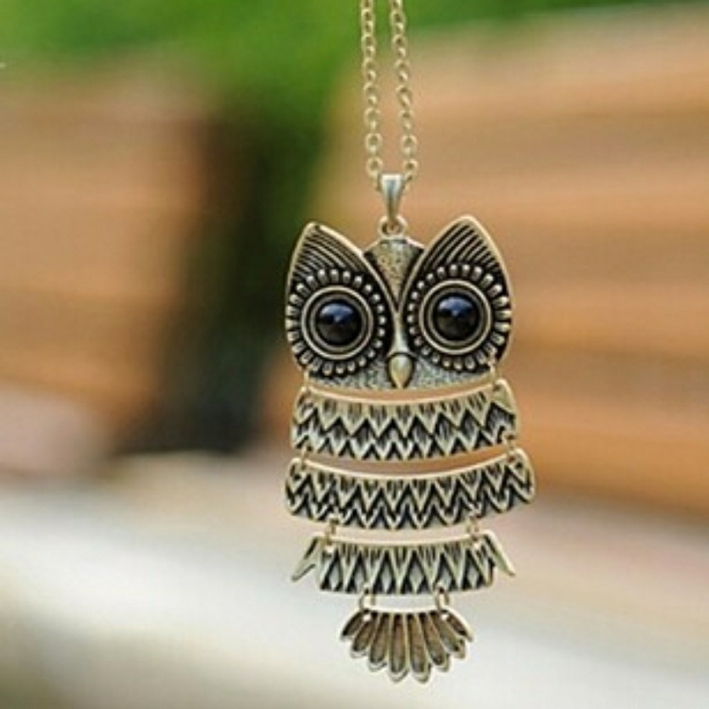 Boho Bronze Owl Pendant Necklace - Picture 1 of 3