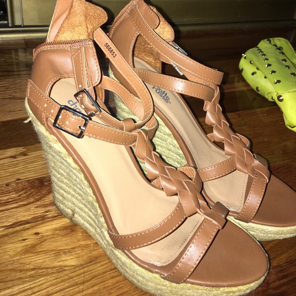 Brown braided wedges